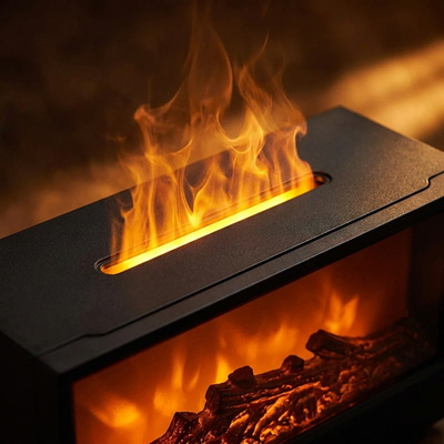 Detail: the flame slot and log window